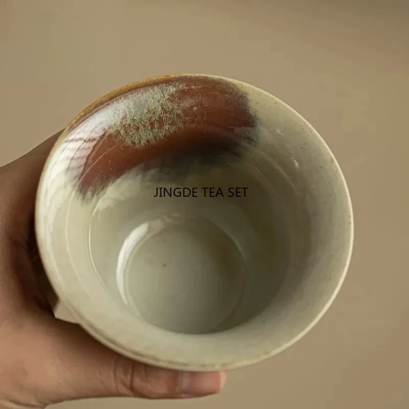 150ml rough pottery vintage Dunhuang handmade covered bowl large tea cup Kung Fu tea set container