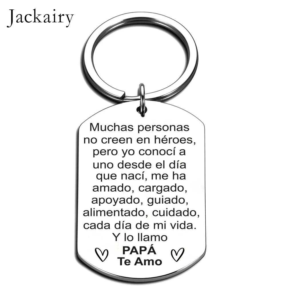 Spanish Keychain Gifts for Papá Best Fathers Day Gift Stainless Steel Charms Family Jewelry Keyring Pendant Necklace for Men