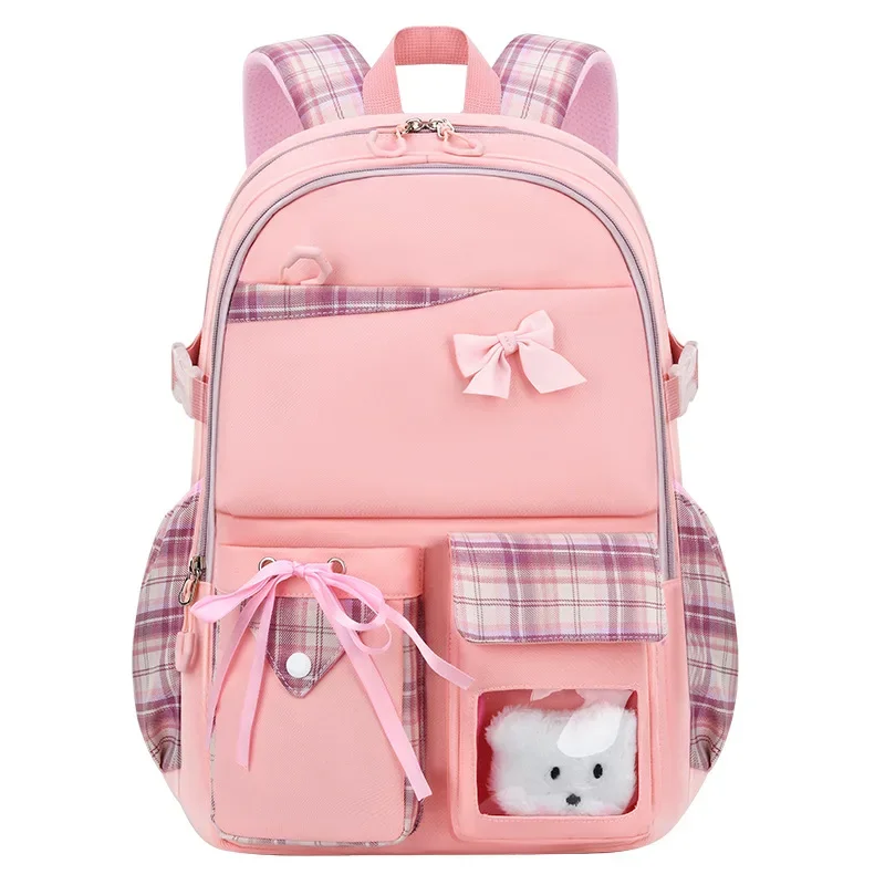2024 New Bowknot schoolbag for teenage girls High capacity orthopedic backpack  With cartoon pendant School Bags 2 Size Satchel