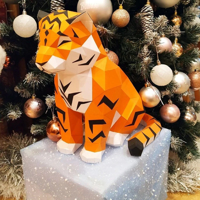 Little Tiger 3D Paper Model Handmade Papercraft Home Floor Decor Desktop Decoration Sculpture Puzzles Educational DIY Kids Toys