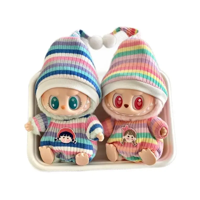 17cm Mini Plush Doll'S Clothes Outfit Accessories For Korea Kpop Labubu Idol Sitting Party V1 V2 Autumn onesie hat set Clothing 6