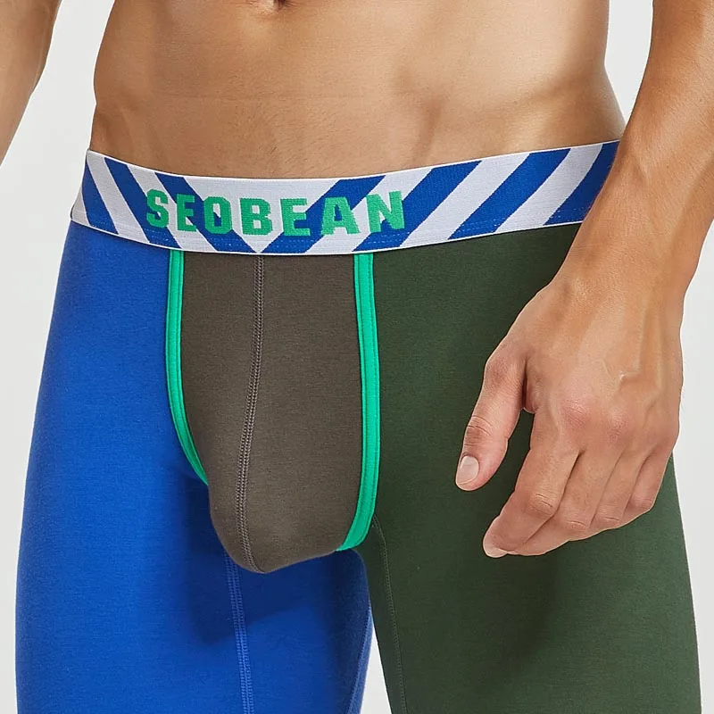 Men Thermal Underwear Fashion Patchwork Color Cotton Long Johns Sexy Bulge Pouch Men Legging Tight Pajama Bottom Sleep Pants 3