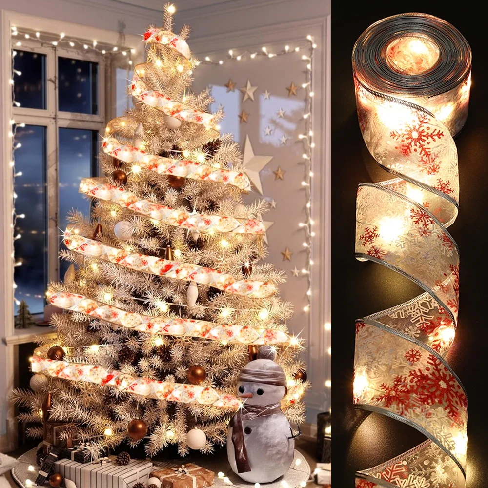 Description Picture 2 of item10M Christmas Snowflake LED Ribbon Light Red Pink Blue Snow Fairy String Light Xmas Tree DIY Bow 2024 New Year Christmas Decor