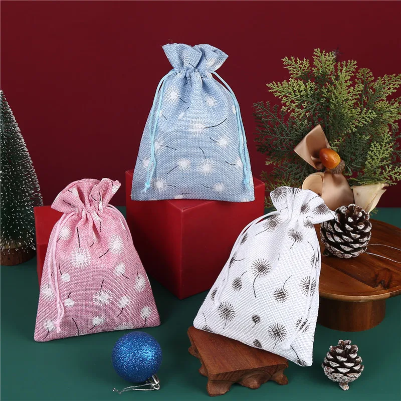 50pcs/lot 10x14, 13x18cm Cotton Linen Bag Wedding Party Favor Gift Packaging Bags Flower Printing Drawstring Pouches