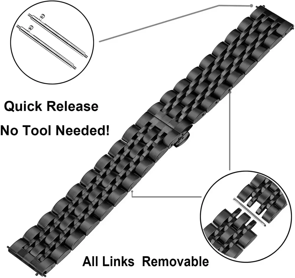 Luxury 22mm Stainless Steel Metal Watch Band Bracelet Strap