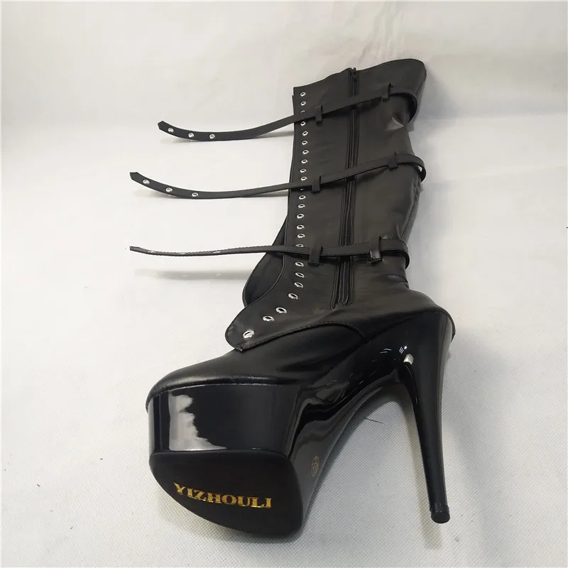 15-23CM High Front Buckle Above the Knee Boots, Round Head Ladies 6-9 Inch Stage Sexy Runway Show Extra Long Shoes