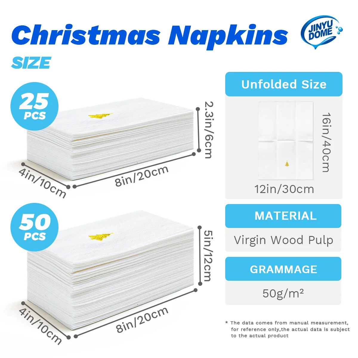 Disposable Tableware Paper Napkins 25/50PCS Christmas Tree Gold Foil Linen Feel Dinner Napkins 15.75x11.8inch Disposable Eco-Friendly for Party Cafe Events