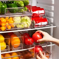 Bacs de rangement pour réfrigérateur, boîte de rangement des aliments empilable avec poignée, outil d'organisation de garde-manger en plastique transparent pour congélateur 1