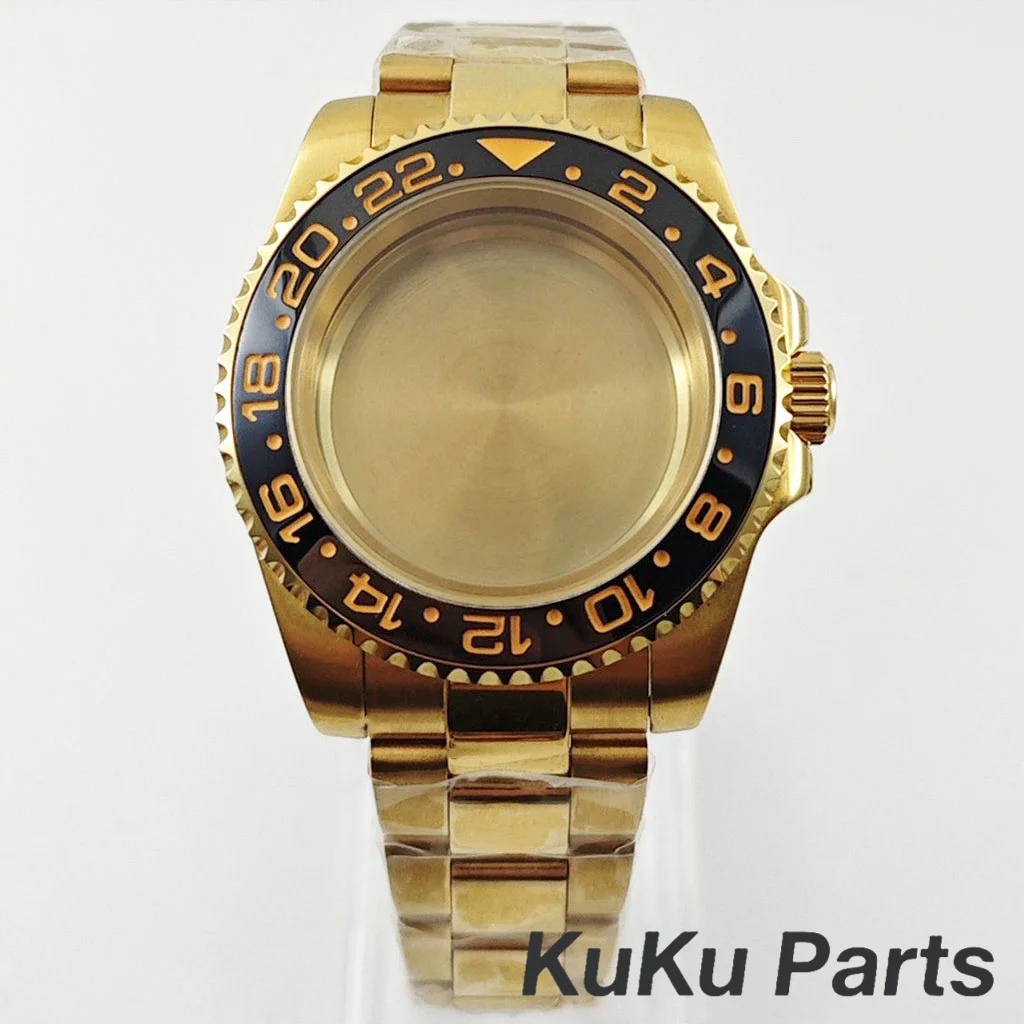 Gold 40MM Oyster Bracelet Sapphire Glass Waterproof Watch Case with 28.5mm Dial Compatibility