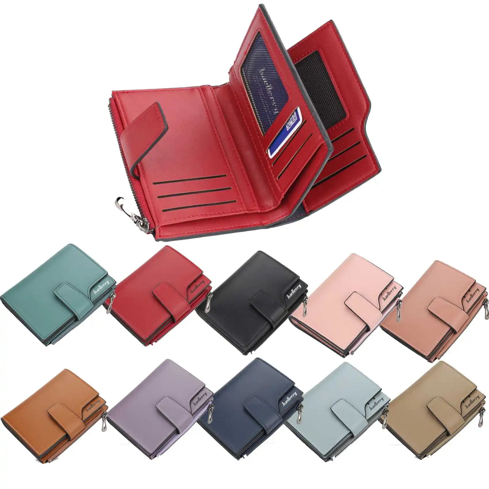 Women&rsquo;s Short Leather Wallet Multi-Card Triple Fold Zipper Buckle Coin Purse Simple Casual Card Holder coin purse women wallet coin purse wallet zipper wallets women coin purse