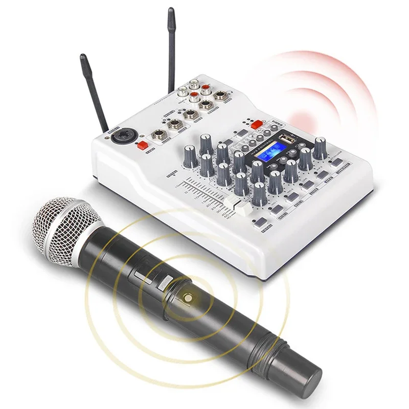 

dj controller 2-channel music power stereo mixer Kit MIC USB Sound Card UHF wireless microphone audio console mixer Kit