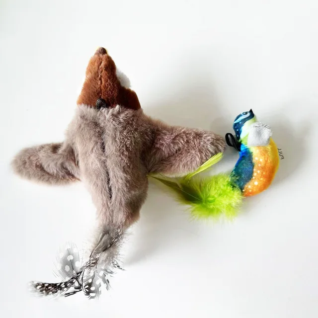 Interactive Cat Toys Rechargeable Electric Flapping Wings Bird Cat Toy Sound Chirping Bird Catnip Touch Activated Plush Toy 6