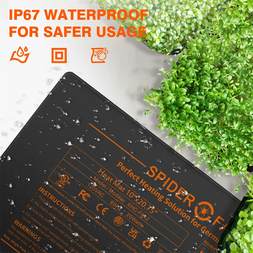 Spider Farmer 20Inch/48Inch Waterproof Seedling Heat Mat / Digital Thermostat Combo Set for Seedling Veg Indoor