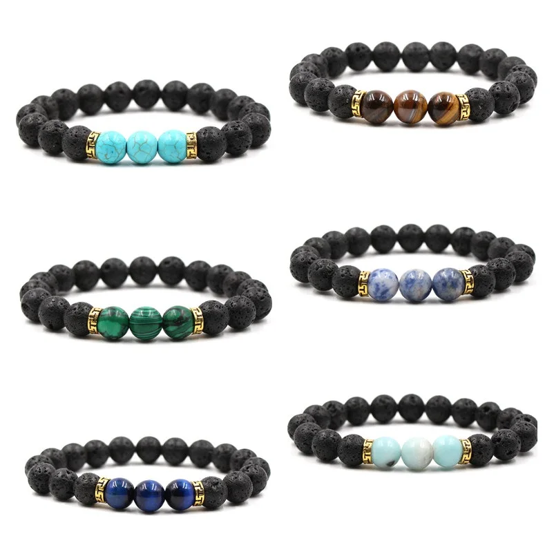 

15pcs 7 Chakra Charms Lava Rock Bracelets For Men Women Essential Oils Diffuser 8mm Natural Stone Beads Bracelet