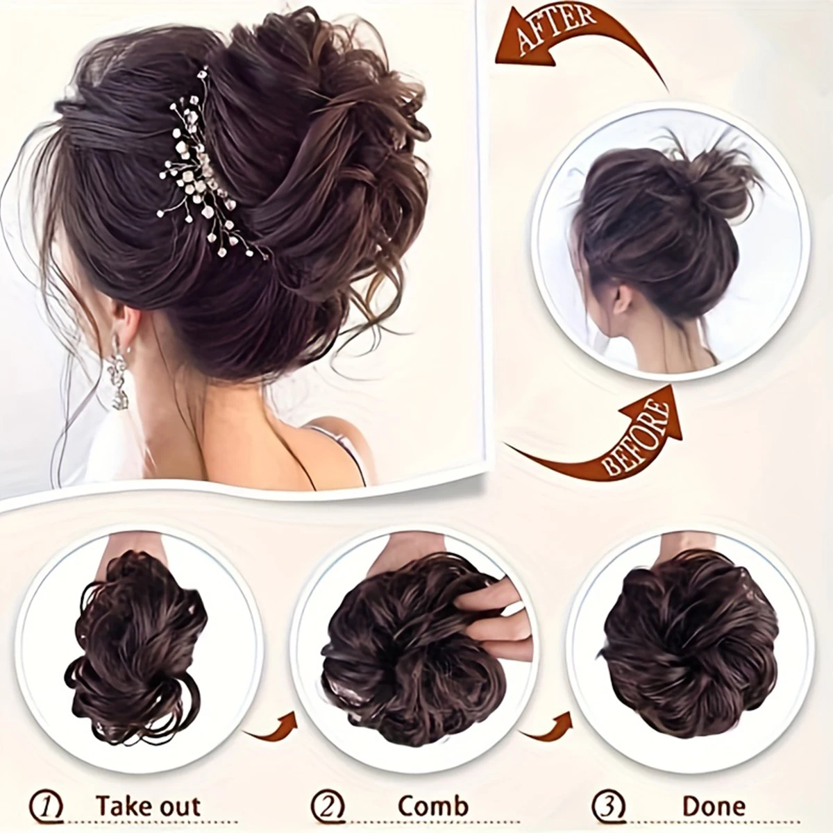 Curly Claw Clip-In Bun Hairpiece Chic Tousled Updo  Designed for Caucasian Women with This Stylish Synthetic Chignon