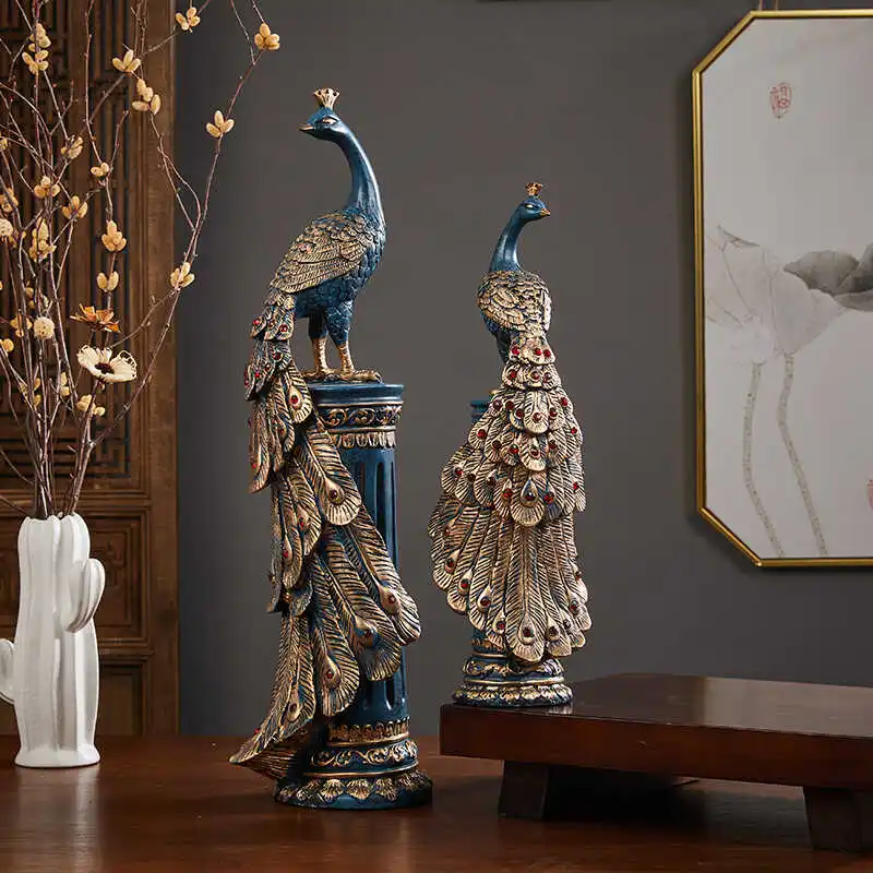 Rich Peacock Ornament Crafts Hotel Living Room TV Cabinet Club Wine Rack Entrance Ornament