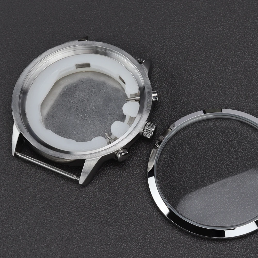 46,8 mm silbernes Uhrengehäuse, gebürstetes, poliertes Gehäuse aus Edelstahl für VD53 Quarzwerk, Uhren, Sportzubehör, Teile, 41 mm Zifferblatt – Detail 5