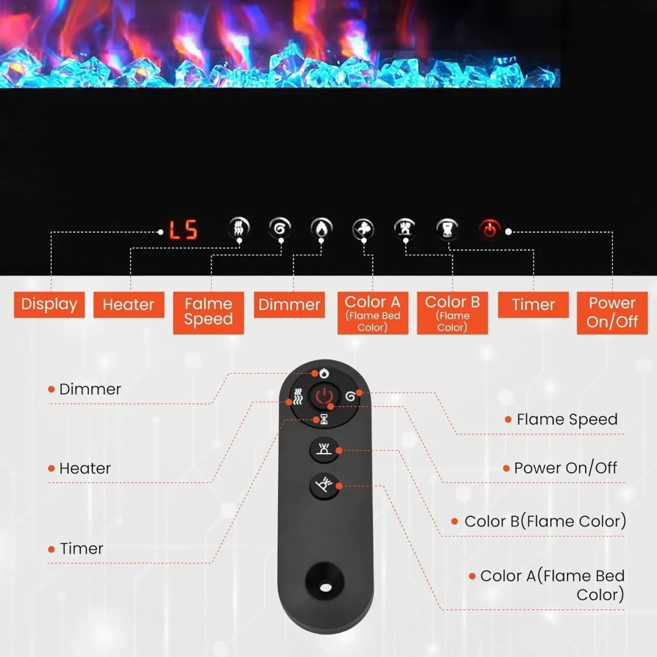 Modern 3-Sided Electric Fireplaces for & Hotels 40 50 60 72 80 90 100 Inch Furniture Wall Recessed