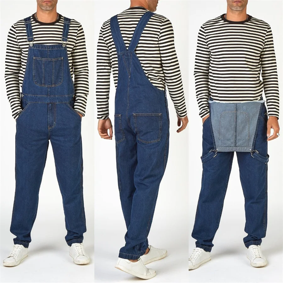 2025 Men's Denim Overalls Cargo Trousers for Men Fashion Bib Jeans Jumpsuit Oversized Pants Clothing Male Straight Streetwear 5