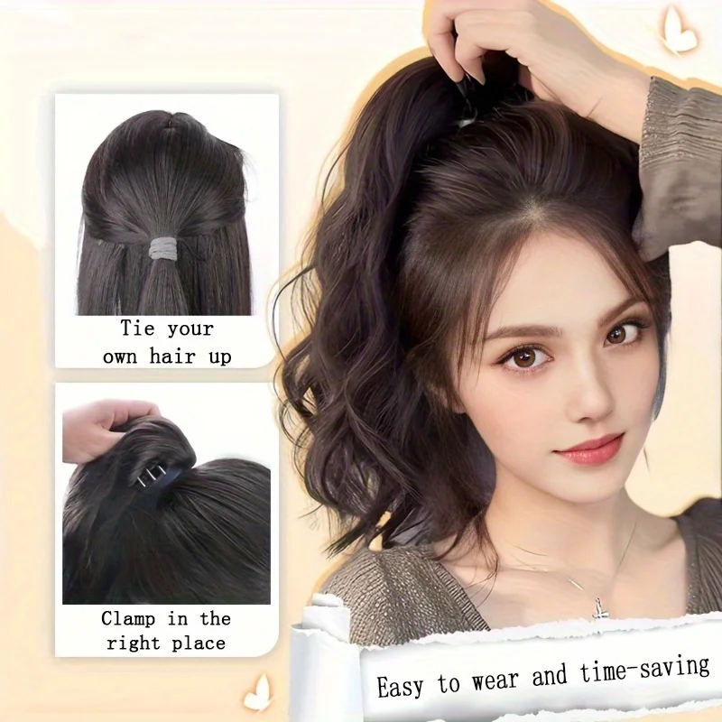 10-inch synthetic wave clip ponytail wig women's ponytail extension fake ponytail natural black heat-resistant