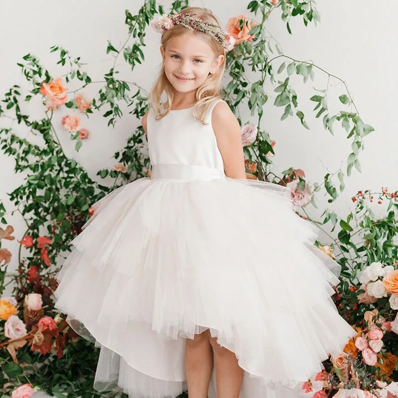 

Sleeveless Lace Fluffy Solid Color Princess Flower Girl Dress Wedding Party Ball First Communion Dresses Dream Celebration