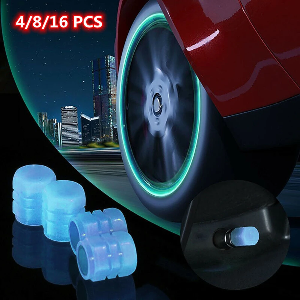 4/8/16pcs Fluorescent Car Tire Valve Cap Luminous Wheel Plugs Universal Tire  Valve Stem Cap Motorcycles Auto Tyre Accessories AliExpress