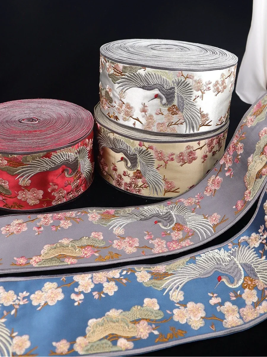 Chinese crane embroidery lace accessories DIY Hanfu curtain sofa flag webbing 1 meter long and 0.1 meters wide