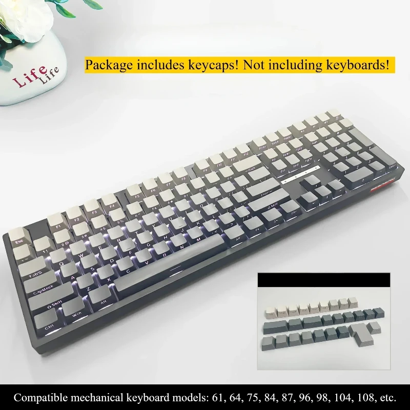 Sky Blue Gradient Backlit Mechanical Keycaps - PBT Double Shot, Engraved Design, Set of 134