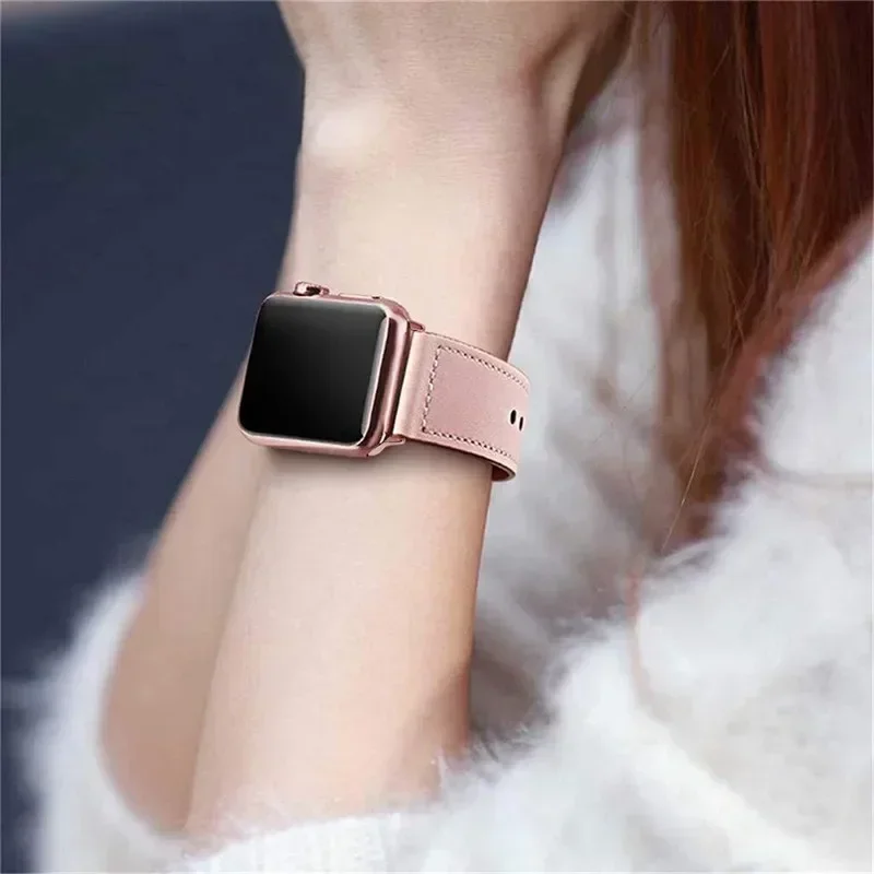 Leren Band Voor Apple Watch Band 44Mm 45 Mm 41Mm 40Mm 42Mm 38Mm 49Mm 45 Mm Correa Armband Iwatch Serie 8 Ultra 3 6 Se 7 Band