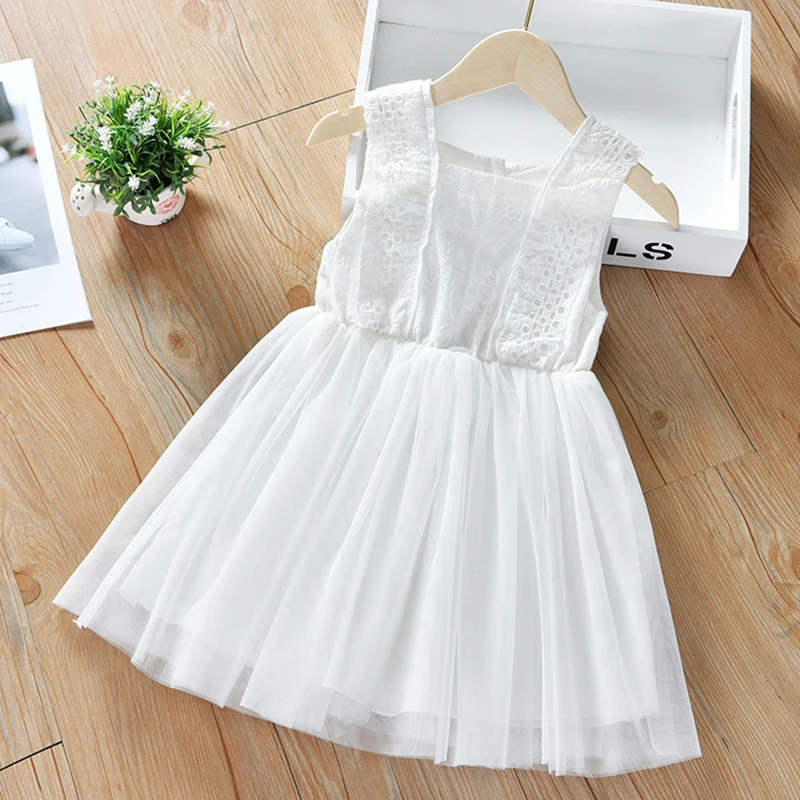 Girls Dress Princess Costume Kids Clothes Casual Fashion Clothes Summer Baby Girls Dress Short Sleeve Hollowed Out Cotton White Princess Dress Kids Party Dresses