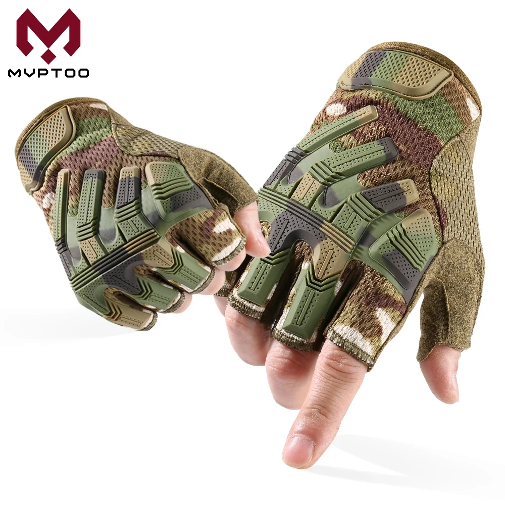전술 핑거리스 장갑 스포츠 Airsoft 전투 페인트 볼 슈팅 사냥 운전 작업 미끄럼 방지 땀 방지 반 손가락 남자