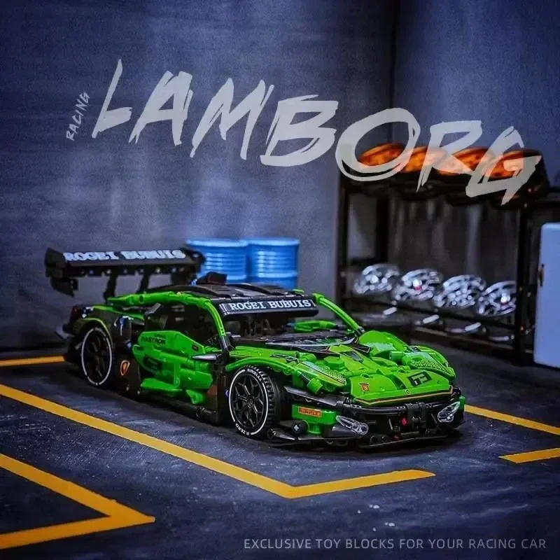 

Technical 1644PCS Green Super Speed Lamborghinis Sport Car Model Building Blocks Famous Vehicle Assemble Bricks Toys For Adult