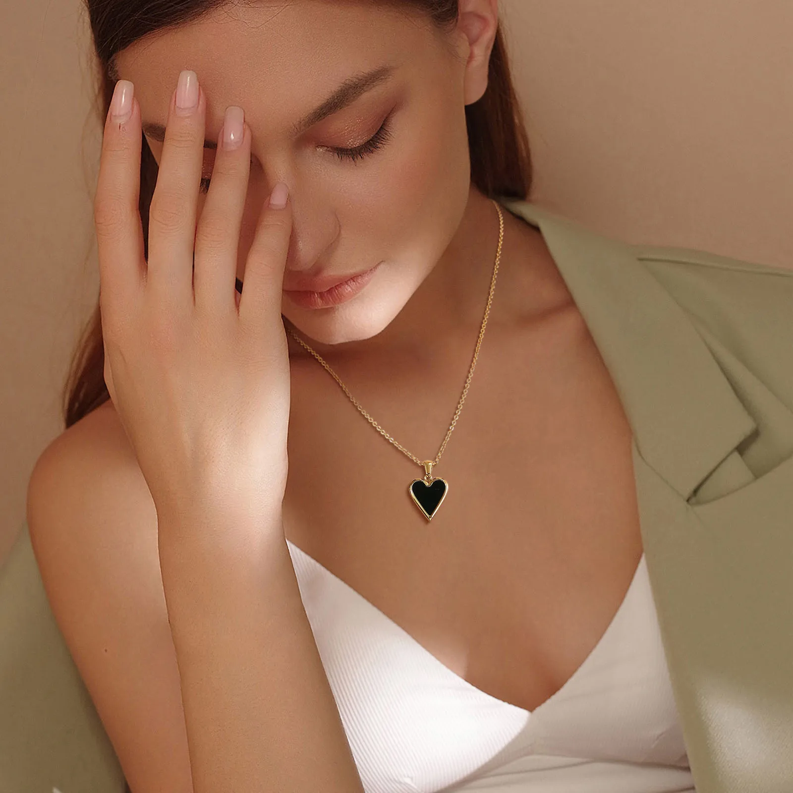 Chain Heart Black Pendant | Black Heart Necklace Women