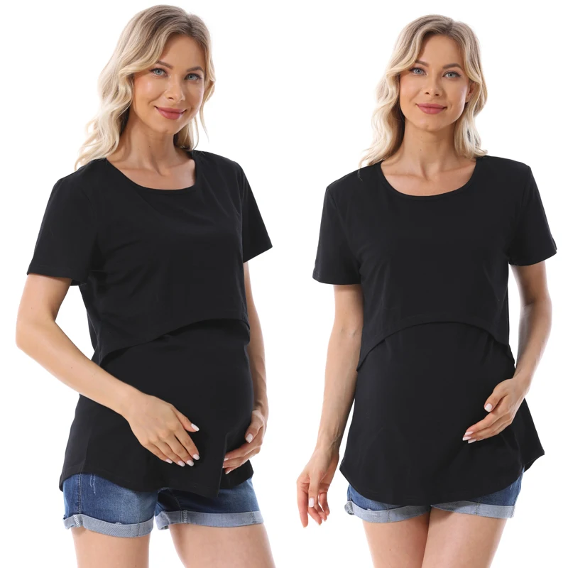 Emotion Moms Summer Maternity T-Shirt Big Size Short Sleeve Stretch Cotton Tops Breastfeeding Loose Clothes For Maternity Women 5