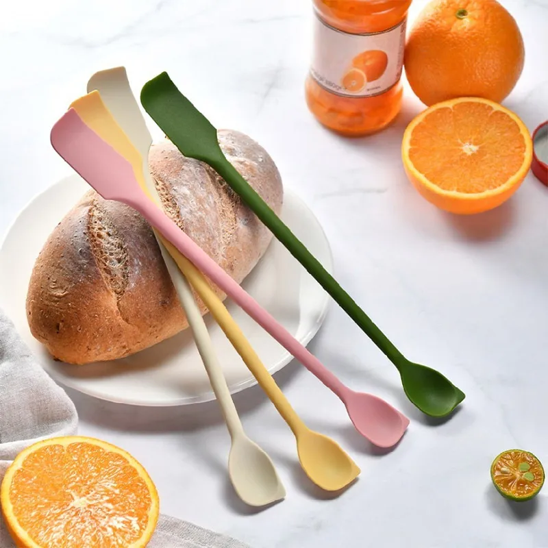 Mini Silicone Scraper Double Headed 2-in-1 Jam Jar Cosmetic Bottle Scraper Spoon Set for Kitchen Cooking Baking silicone spatula silicone scraper kitchen spatula silicone cookware