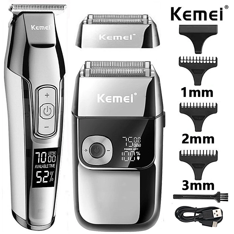 

Kemei Professional Hair Clipper Beard Trimmer for Men Adjustable Speed LED Digital Carving Clippers grooming Electric Razor