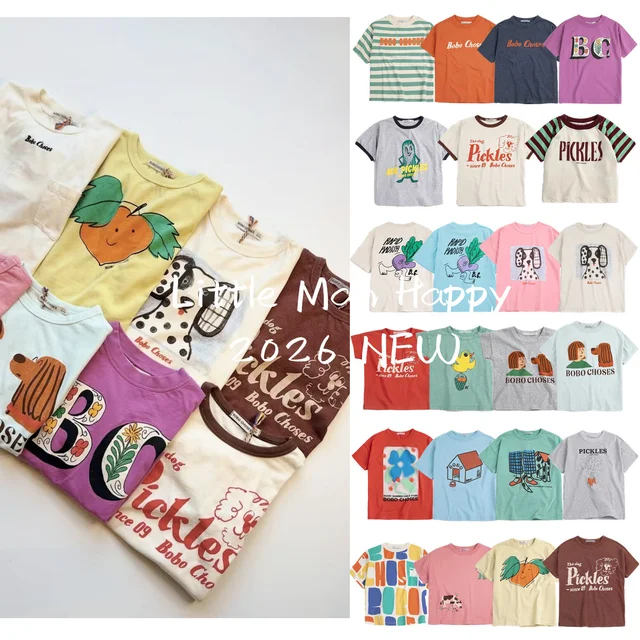 Nouveau T-shirt Enfant Série BO Printemps/Été 2026 en Pur Coton à Manches Courtes - Imprimé Dessin Animé Adorable pour Filles, Haut Confortable 1