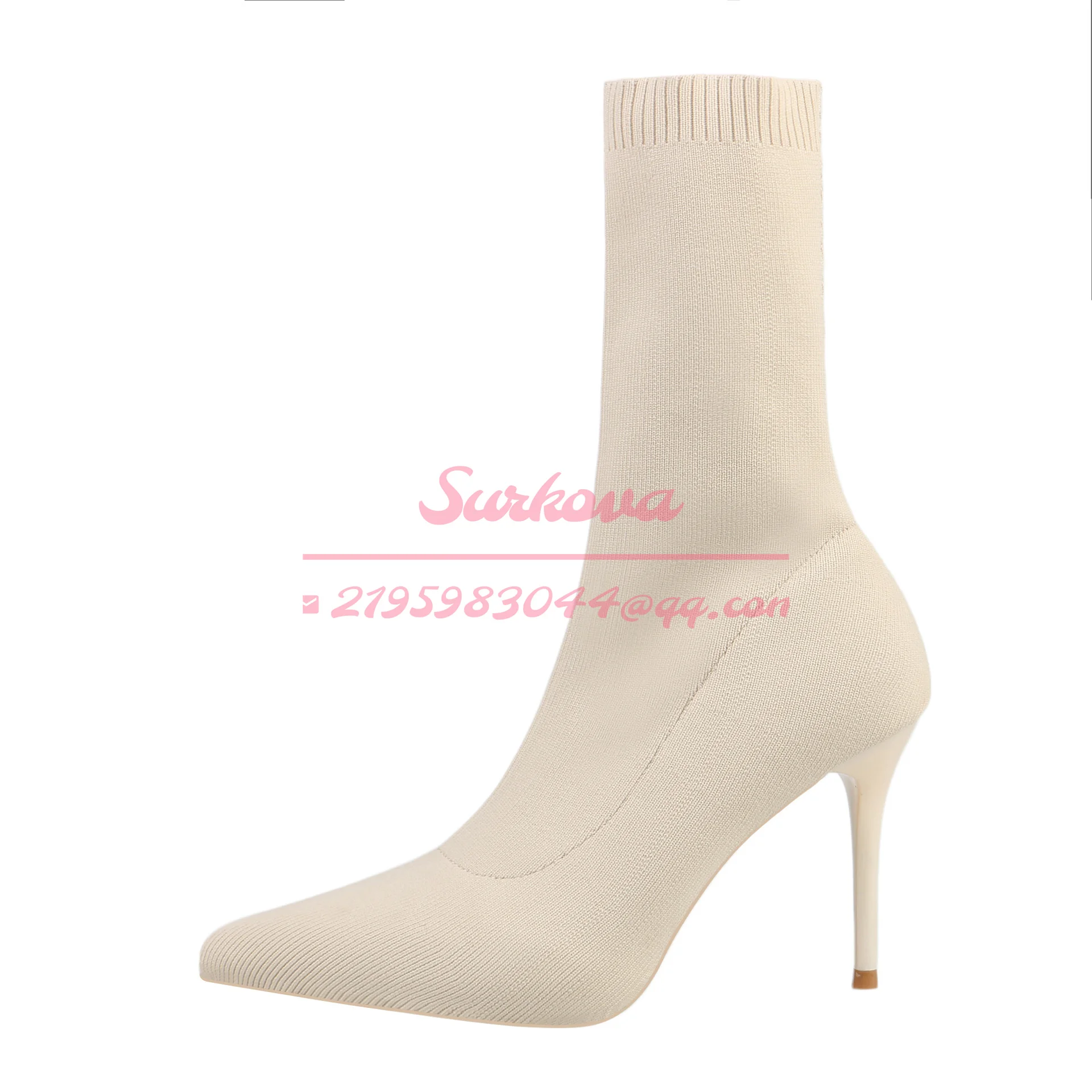 Europe America Autumn Winter Socks Knitted Elastic Cloth Women's Boots Thin Heel Women's High Heel Single Shoes Pointed Boots