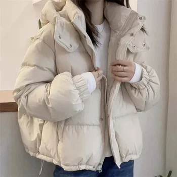 Parka da donna in cotone coreano con cappuccio cappotto Oversize invernale spesso caldo piumino allentato femminile Solid Fashion Zipper Outwear 1