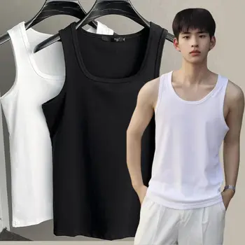 Vendita calda 100% cotone uomo senza maniche canotta solida gilet muscolare canottiere collo quadrato abbigliamento da palestra magliette Whorl top bodybuilding 1