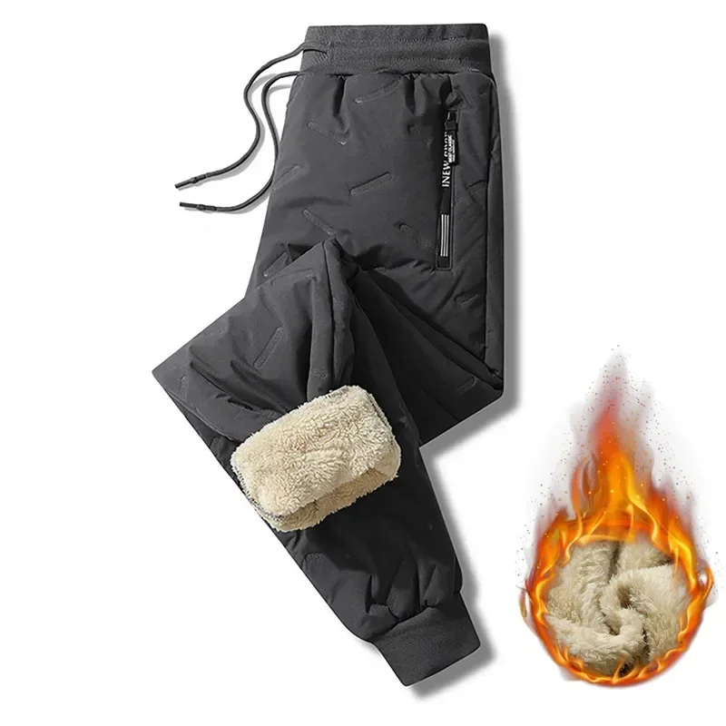 7XL Winter Sweatwear Men Plush Thick Fleece Sweatpant Lambswool Thermal Trousers Casual Waterproof Windproof Warm Cotton Pants 2