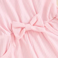 0-4Y Toddler Baby Girl Summer Jumpsuit Sleeveless Square Neck Cotton Solid Color Romper Shorts Cute Bow Infant KIds Playsuit 5