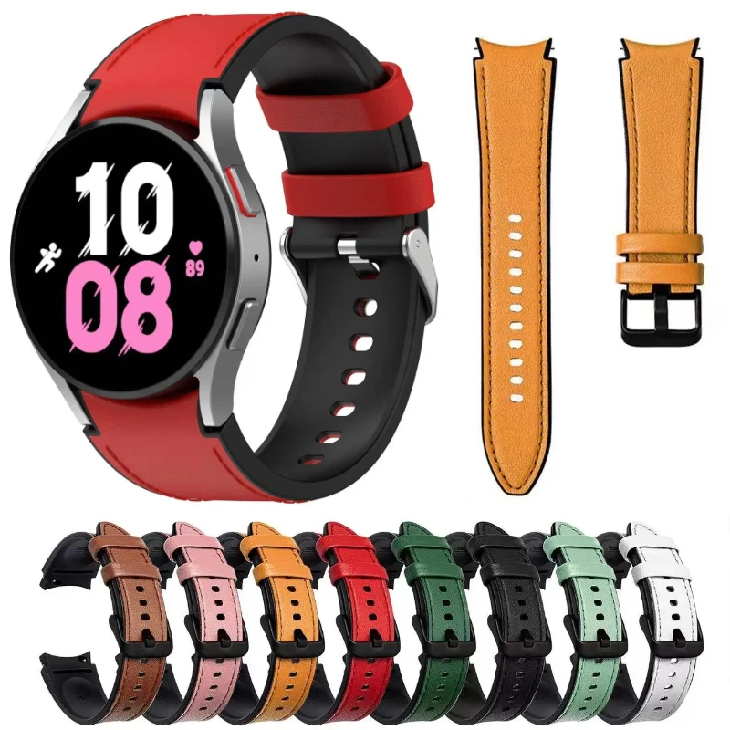 

No Gap Silicone+Leather Strap for Samsung Galaxy Watch 6/5/4/5 Pro 44mm 40mm 45mm Bracelet Correa for Watch 6 Classic 47mm 43mm