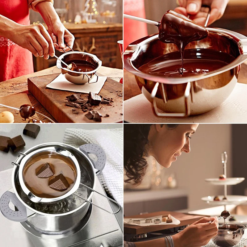 Long Handle Kitchen Chocolate Butter Melting Pot Stainless Steel Candle Soap Melting Non-stick Tool Kitchen DIY Accessories