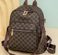 New High Quality Soft Leather Vintage Backpacks Women's Letter Printed Designer Shoulder Bags Large Capacity Travel Backpack 1