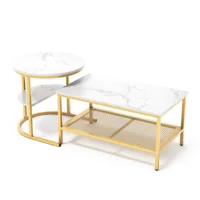 Ensemble Comanlia de 2 tables basses modernes avec pieds en métal doré, aspect marbre, table d'appoint en bois pour salon et chambre à coucher 6