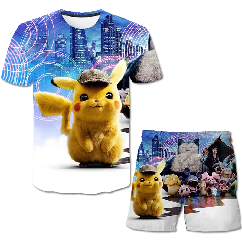 Summer Children Pokemon Tshirts Sets Clothes Baby Boys 3D Prints Pants 2Pcs Kids harajuku Clothing cartoon 4-14 Years 2022 New pajamas for baby girl Clothing Sets