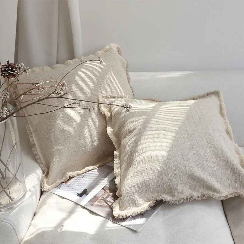 

NEW Fringed Cushion Cover Soft Linen Pillow Cover Decorative Throw for Couch Sofa & Bed Pillowcase