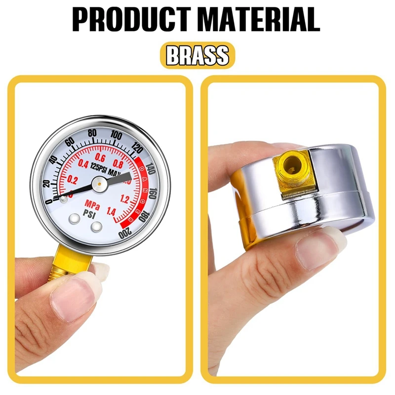 

4PCS 0-200 Psi Air Pressure Gauge 1/8In Male NPT Connection Air Gauge Lower Side Mount 1.57In Dial Air Compressor Gauge Silver