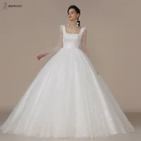 BEPEITHY Customized Shinny Square Bride Wedding Dresses For Women Long Sleeves Glitter Open Back Bridal Modern Ball Gown 2023 1